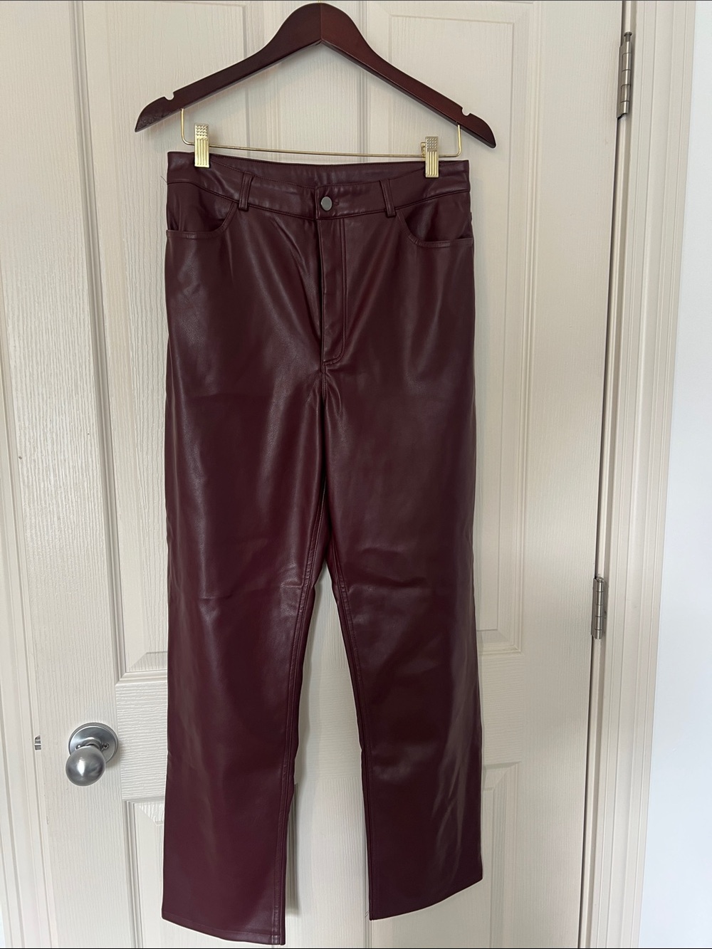Dynamite Burgundy Vegan Leather Straight Jeans